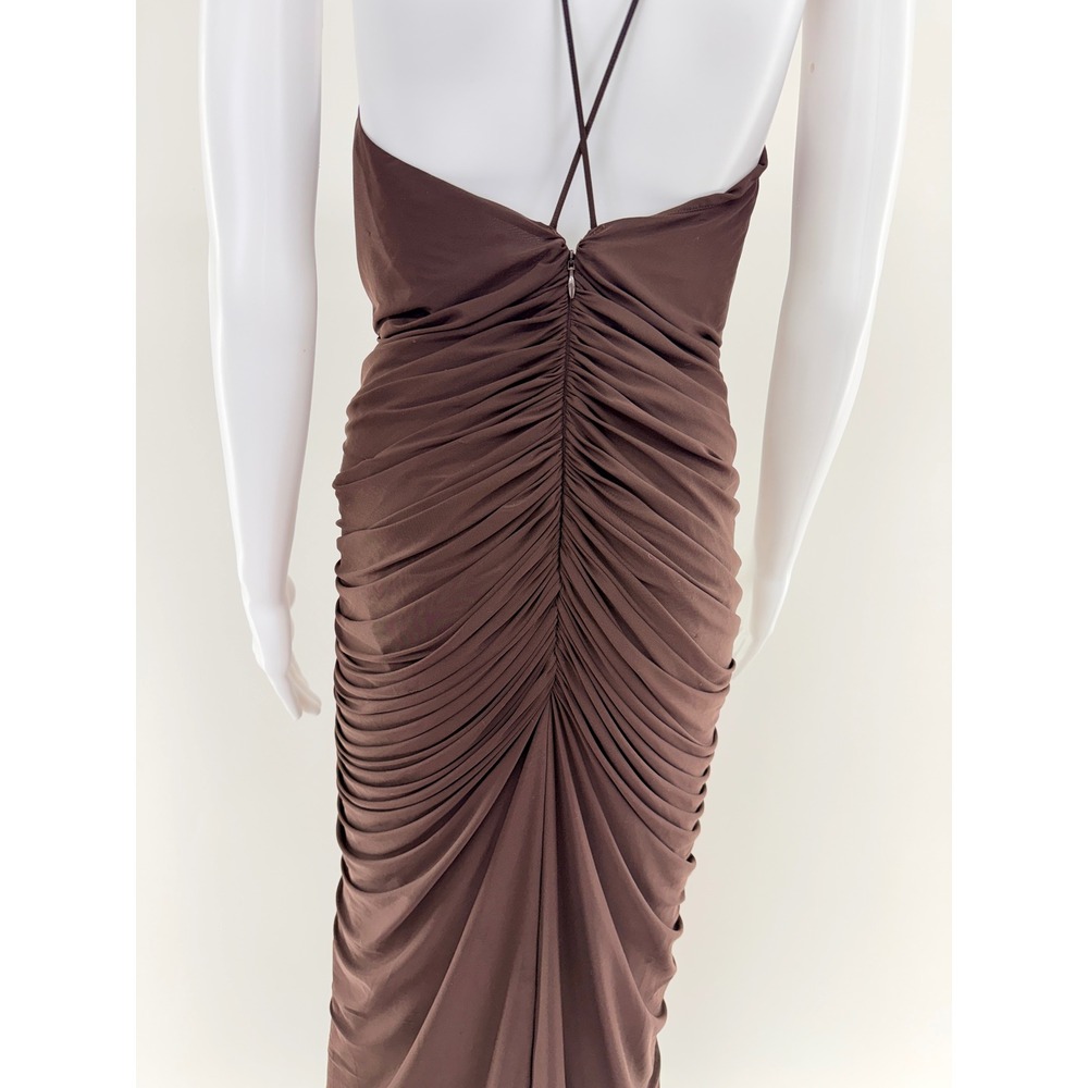 Ronny Kobo Brown Ruched Halter Neck Maxi Dress XL - Picture 11 of 14